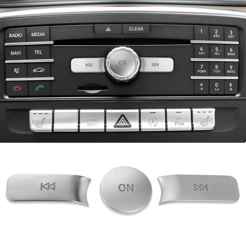 Jaronx Compatible with Mercedes Benz Radio Buttons GLA X156/CLA W117/CLS W218/A-Class W176/B-Class W246/SL R231, Radio ON Forward Back Button Cover Stickers for Mercedes Benz (Chrome Silver)
