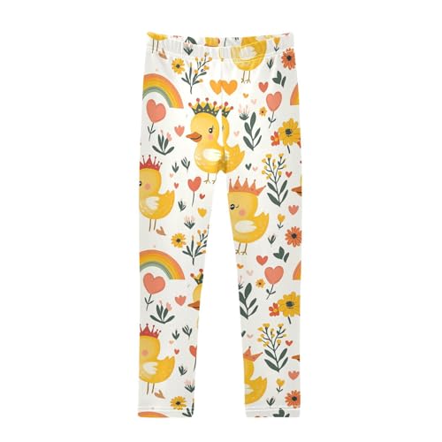 Ducks Flowers Girls' Leggings Toddler Doodles Rainbow Daisy Kids Yoga Pants Dance Active Tights 4T