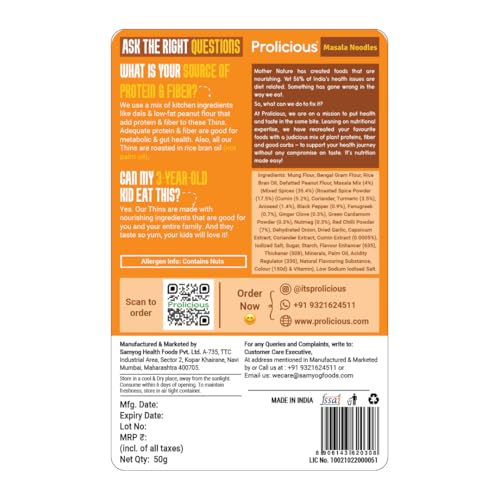 Image of Prolicious High Protein & High Fiber Masala Nooodle Chips | Gluten Free | No Maida | Healthy Snack | Easy to Carry | Jain | 50g each, Pack of 4
