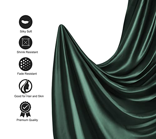 Image of Lanest Housing Silk Satin Sheets, King Size Satin Bed Sheet Set with Deep Pockets, Cooling Soft and Hypoallergenic Satin Sheets King - Dark Green