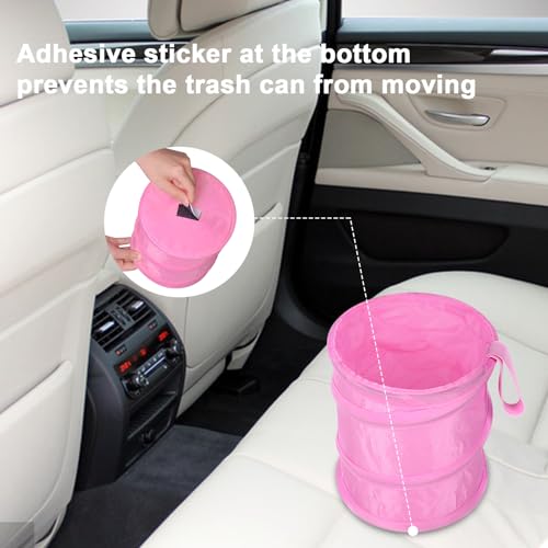 Image of Car Trash Can, 2 Packs Mini Car Garbage Can, Collapsible Trash Bin | Pop-Up Trash Can for Car Front Back Seat, Portable Car Trash Bag Hanging for Vehicle SUV Rv Truck Accessories Interior, Pink