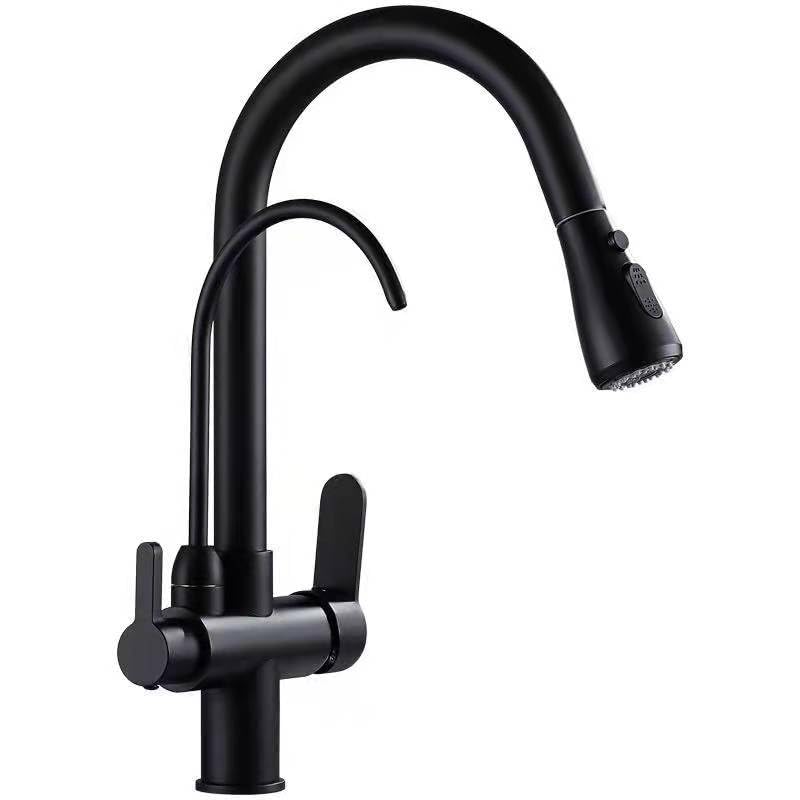 Grifo Cocina con Osmosis Integrado Rotación de 360° Tres en Uno Grifos Cocina Fregadero Extraible Agua Fría y Caliente 2 Modos Negro