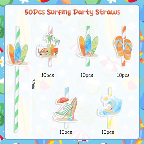 Pitillos de papel para fiesta temática surf 50 piezas miniatura 5