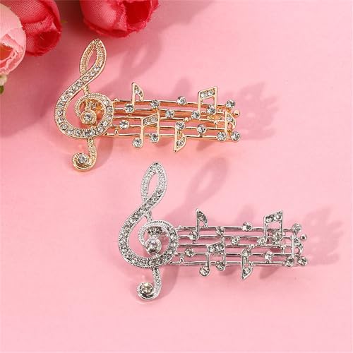 Image of 2PCS Music Note Brooch Pin for Women Dainty Elegant Rhinestone Pearl Note Treble Clef Brooch Musician Party Dance Banquet Clothes Accessorie Jewelry