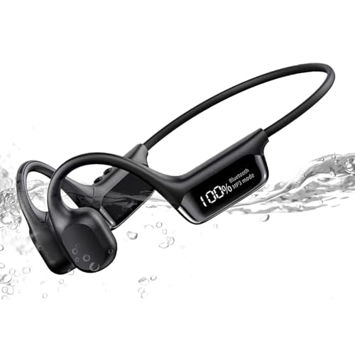 doucdoft Bone Conducting Headphones for Swimming, IPX8 Waterproof Swimming Headphones with Built-in MP3 Player 32G Memory, Open Ear Wireless Bluetooth 5.4 for Sports with Display