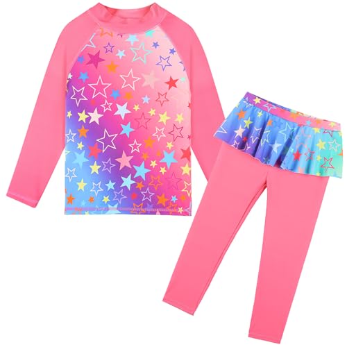 Image of TFJH E Girls Long Sleeve Swimsuits Skirt 2-Pieces Rash Guard Set Sun Protection UV 50+