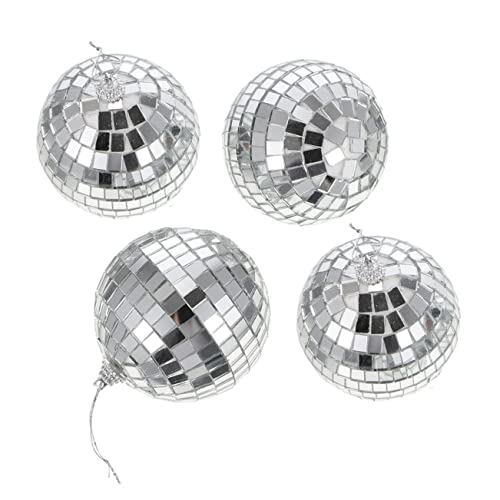 Cabilock 4pcs Party Decorations Disco Mirror Balls Glass Reflective Sphere Easy to Hang for Parties Wedding Christmas Tree Decor
