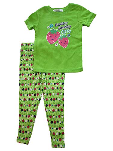 Joe Boxer Toddler Girls Berry Berry Cute Glitter 2 Pc Cotton Pajama PJ Set 2T Green
