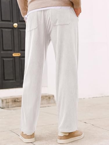 Runcati Mens Casual Corduroy Pants Elastic Waist Straight Leg Slacks Drawstring Loose Fit Trousers3