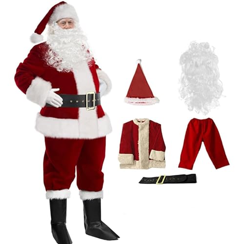Frcychri Vestito da Babbo Natale in Velluto 5 Pezzi Vestito da Babbo Natale Rosso Deluxe per Adulti Vestito da Babbo...