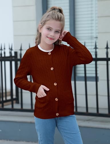 Girls Cardigan Long Sleeve Button Front Sweater Toddler Kids Knit School Uniforms Sweaters with Pockets 3-12 Years