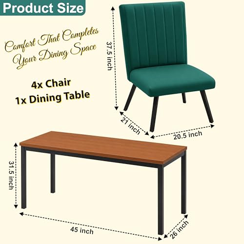 Image of Rosebell Set of 4 Dining Table Chairs with Wooden Top Table, Upholstered Cushioned Chairs, Modern Compact Dining Set for Home, Kitchen & Dining Room (Green)