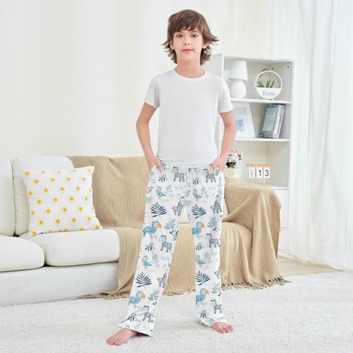 Adorable Zebras Parrots Boys Pants Girl Sleep Pants Long Trousers Elastic Waist Lounge Bottoms S 6