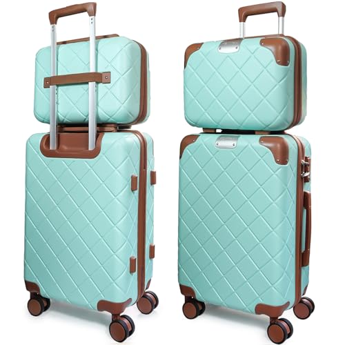 Image of Luggage Set 2-Piece, ABS Hardside Lightweight Suitcase with 8 Smooth Spinner Wheels for Business and Travel (14 /20 Blue)