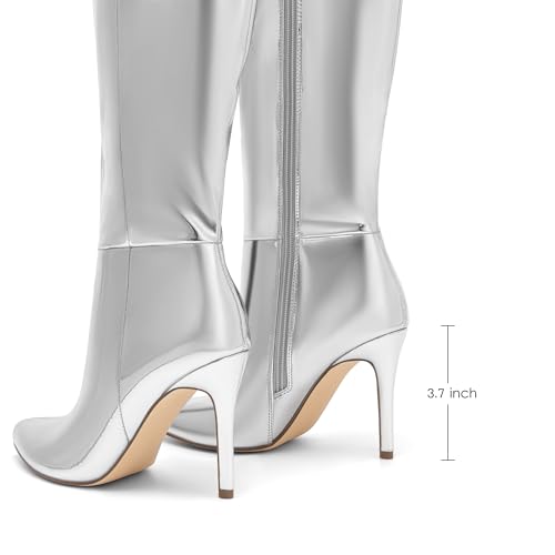 DREAM PAIRS Knee High Boots for Women, Sexy Pointed Toe Stiletto High Heel Boots, Fashion & Classic Dress Shoes,Size 7.5,Silver-Pat,SDKB2311W