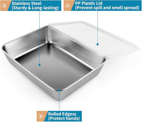 Image of Honbuty Stainless Steel Food Storage Container with Lid | Airtight, Leakproof, Stackable | Kitchen Meal Prep, Serving Tray & Refrigerator Fresh-Keeping Box (2000ML), Silver
