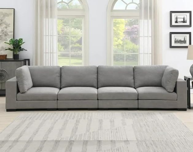 Image of Homeify Aria Wooden Interchangeable Fabric 4 Seater Sofa Set for Living Room (Premium Velvet,Grey)