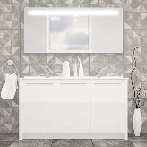 Casa Mare 63 Inch Wood Double Sink Bathroom Vanity In White | Pre-Assembled | Acrylic Countertop | Soft Closing Doors | Chrome Handles | Modern European Freestanding Cabinet | Undermount Dual Sink #TOP3