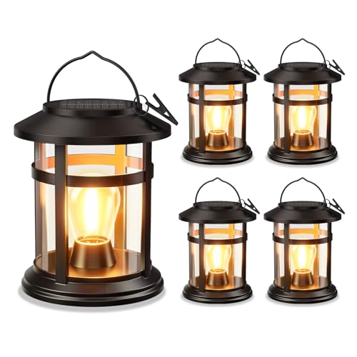 Image of Solar Lantern Outdoor Waterproof, 4 Pack Bright Hanging Solar Lights for Outside Decorative, Upgraded Solar Powered Lanterns LED Lighting for Garden Patio Porch Decor Gifts (Warm Light)