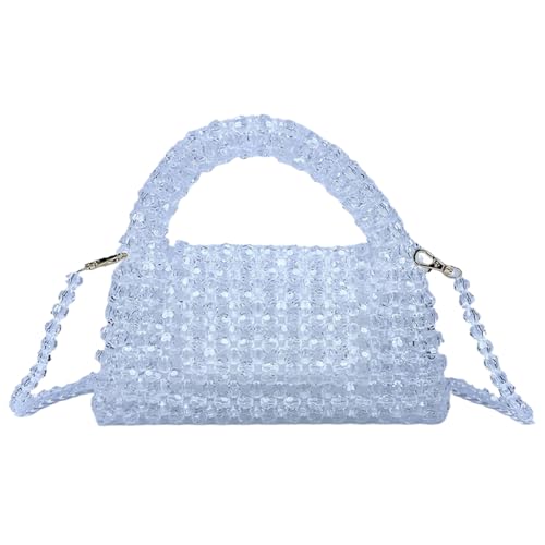 DJBM Women Acrylic Transparent Fancy Luxury Beaded Purse Handmade Crossbody Pearl Bag for Wedding Dating Bead White