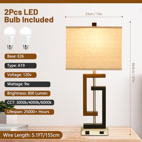 Maichixin Table Lamp, Set Of 2 Lamps For Night Stands, 3 Way Dimmable Lamp For Bedroom, Touch Control Bedside Lamps, Table Lamps With Type C+A Ports & Ac Outlet, Touch Lamp With Fabric Shade thumb #5