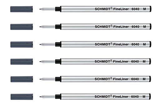 Recharge Fineliner Schmidt 6040 noire avec ressort pour stylo | Lot de 6 cartouches