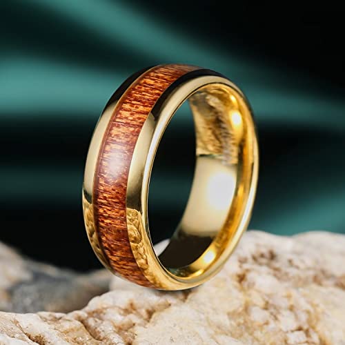 Image of King Will Nature Koa Wood Inlay Tungsten Carbide Wedding Ring 8mm Silver /Black /Gold /Green /Rose Gold /Blue Wedding Band for Men High Polished Anniversary Rings Comfort Fit Size 6-15