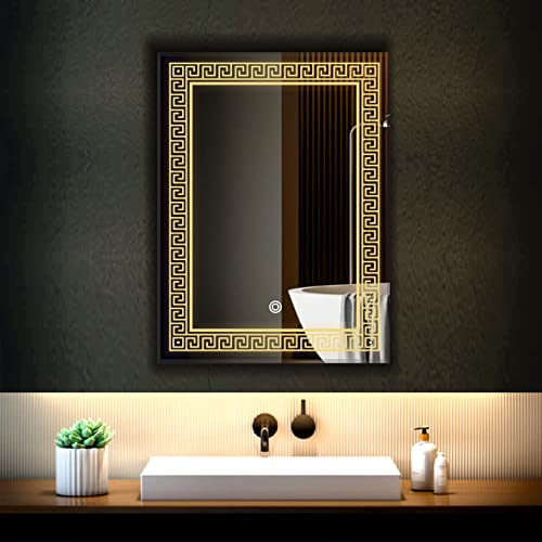 Image of LED Bathroom Wall Mirror with Decorative 3 Light Design | Touch Sensor | Warm | Natural and Cool White | for Wash Basin | Bedroom | Dressing Area Decoration (Portrait, 18x24)