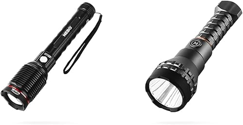 NEBO Linterna de 6000 lúmenes, zoom 4X, impermeable, negra y Luxtreme 500 lúmenes LED linterna, 4 modos