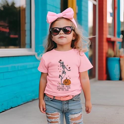 Toddler Kid Girls Halloween T-Shirt Dancing Skeleton Pumpkin Graphic Tee Shirt Short Sleeve Spooky Season Fall Tops3