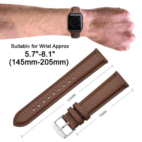 Image of ANNEFIT Watch Band 14mm, Quick Release Textured Padded Leather Straps with Silver Buckle for Men and Women (Brown)
