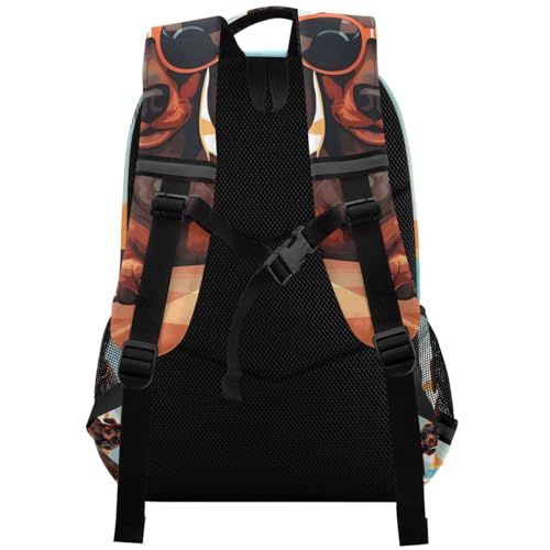 ALAZA Teens School Backpack Cute Dachshund Dog Beach Palm Tree Laptop Backpack with Reflective Strap, Travel Backpack Casual Daypack for Elementary Primary middle Bookbag2
