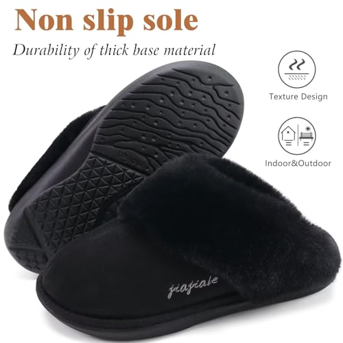 Image of jiajiale Women's Memory Foam Slippers Ladies Slip On Arch Support Suede Scuff Slipper Cozy Fuzzy Faux Fur Winter House Shoes Indoor Outdoor