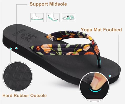Image of KuaiLu Womens Arch Support Flip Flops Ladies Comfort Lightweight Soft Yoga Mat Cushion Walking Thong Sandals