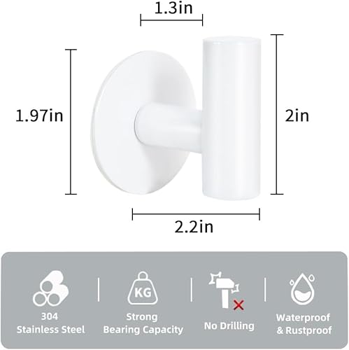 Miniatura 2 de Vuzvuv Ganchos adhesivos de acero inoxidable SUS304 blanco, autoadhesivos, resistentes al agua, ganchos de pared para toallas, abrigos, batas en