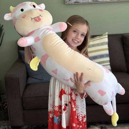 Morismos W434_1_110_1 Giant Cow Body Pillow 43'' Long Cow Pillow Plush, Pink Cow Stuffed Animal Glow In The Dark, Strawberry Cow Pillow With Heart For Girlfriend Valentine'S Day Gift,Girl Boy Kid Body Pillow Gift thumb #4