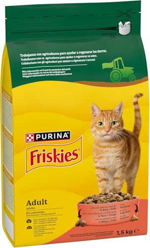 Purina Friskies Pienso para Gato Adulto con Buey, Pollo y Verduras, 1 bolsa de 1,5kg