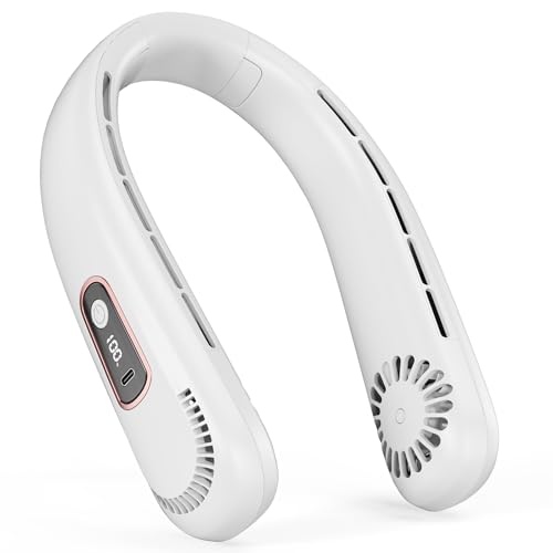 LEBKOV 5000mAh Leise Nackenventilator mit LED-Display 3 Stufen 360 Luftstrom 180 Verstellbar Freihändige Leicht Tragbarer USB Ventilator für Outdoor Büro Pendeln Reisen und Sport