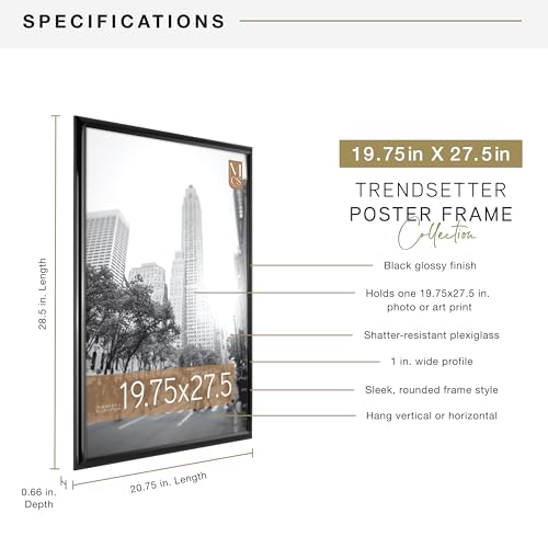 MCS Trendsetter 19.75x27.5 Poster Frame Black High-Gloss, Vertical & Horizontal Wall Hanging Large Picture Frame for Photos, Posters & Art Prints (1-Pack)