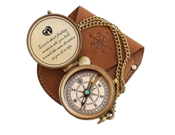 2'' Brass Flat Compass with Leather case Custom Engraving Couples Name Best Gift, Best Compass for Hiking & Travelling, Best Gift for Festivals-image-8