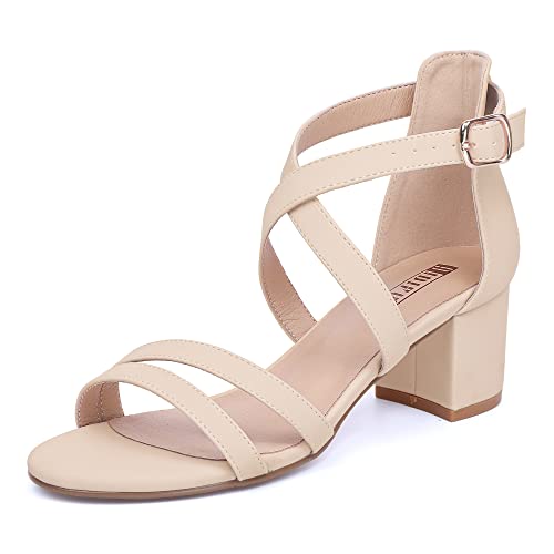 Image of IDIFU Women's Block Low Chunky Heel Strappy Sandals Open Toe Ankle Strap Dress Wedding Evening Shoe for Women Bridal