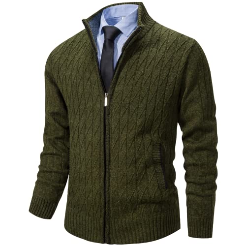 Msmsse Mens Cardigan Sweaters Full Zip Up Stand Collar Casual Knitted Sweater with 2 Front Pockets