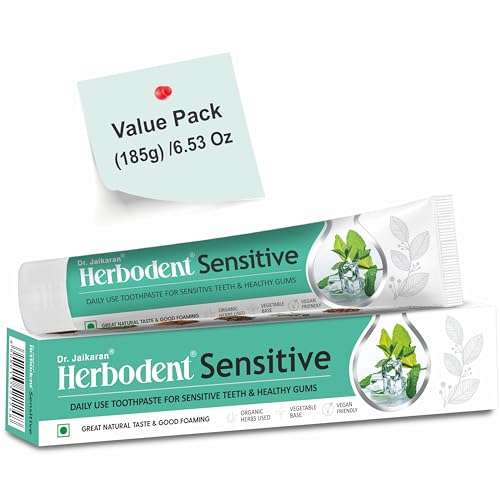 Image of Sensitive Toothpaste for Enamel Repair & Cavity Protection, Fluoride Free, Sensitive Care with Natural Mouthwash & Gum Strengthening Herbs - Clove, Tomar & more (Mint, 185g - Pack of 1)