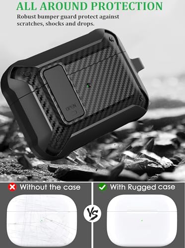 Image of Olytop for Airpods Pro 3 Case with Lock Clip, Rugged Apple Airpods Pro 3rd Generation Cover 2025 Men Women, Armor Shockproof iPod Pro3 Gen Protective Hard Shell with Carabiner&Cleaner kit,CF Black