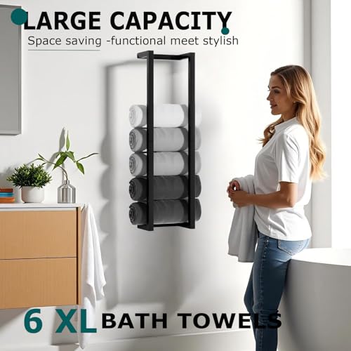 Towel Racks for Bathroom,304 Stainless Steel Towel Storage Rack for Rolled Towels,Vertical Matte Black Bathroom Towel Holder (30 Inch) - Image 4