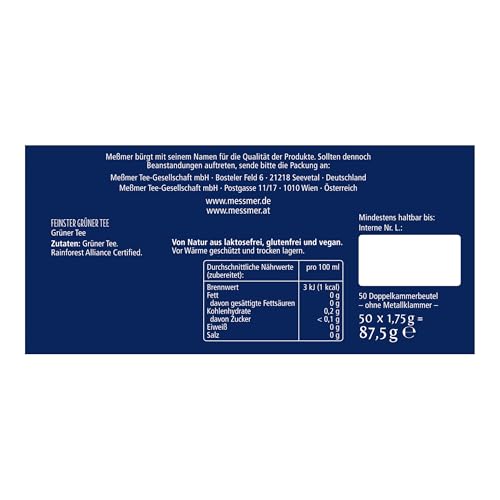 Foto von Meßmer Feinster Grüner Tee | 50 Teebeutel | Vegan | Glutenfrei | Laktosefrei | 50 Stück (1er Pack)