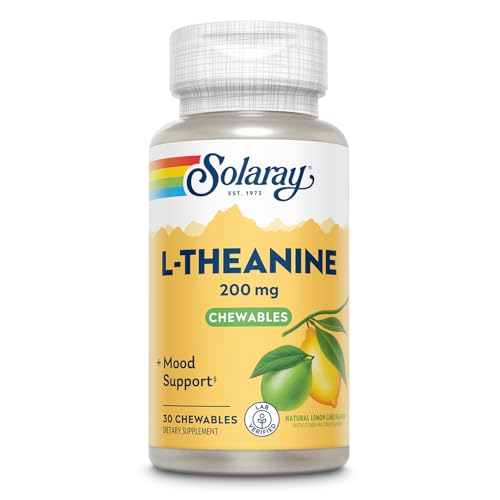 SOLARAY L Theanine 200mg, Healthy Mood Support and Focus Supplement with Vitamin B-6, Sugar Free Natural Lemon Lime Flavor, Lab 