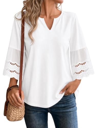 Flowyair Womens V Neck 3/4 Sleeve Tunic Tops Casual Summer Flowy Tops White - image 1