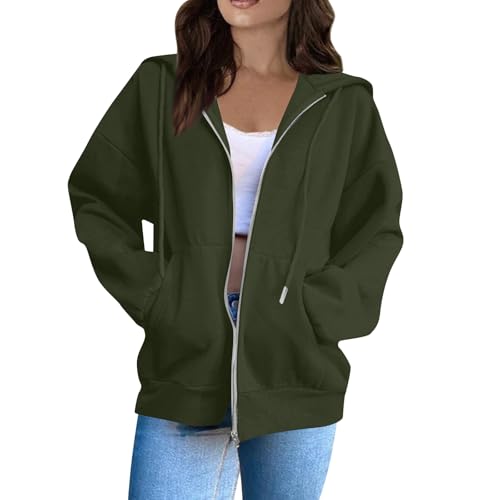 OIOLOYJM Zipper Hoodies for Women Long Sleeve Oversized Sweatshirts Y2k Drawstring Soft Jacket 2025 Fall Fashion with Pockets
