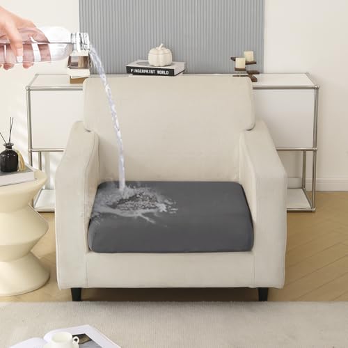Image of HOKIPO 100% Waterproof Stretchable Seat Couch Cushion Cover, 1 Seater, Dark Grey (NEW-AR-5352-DGRY)